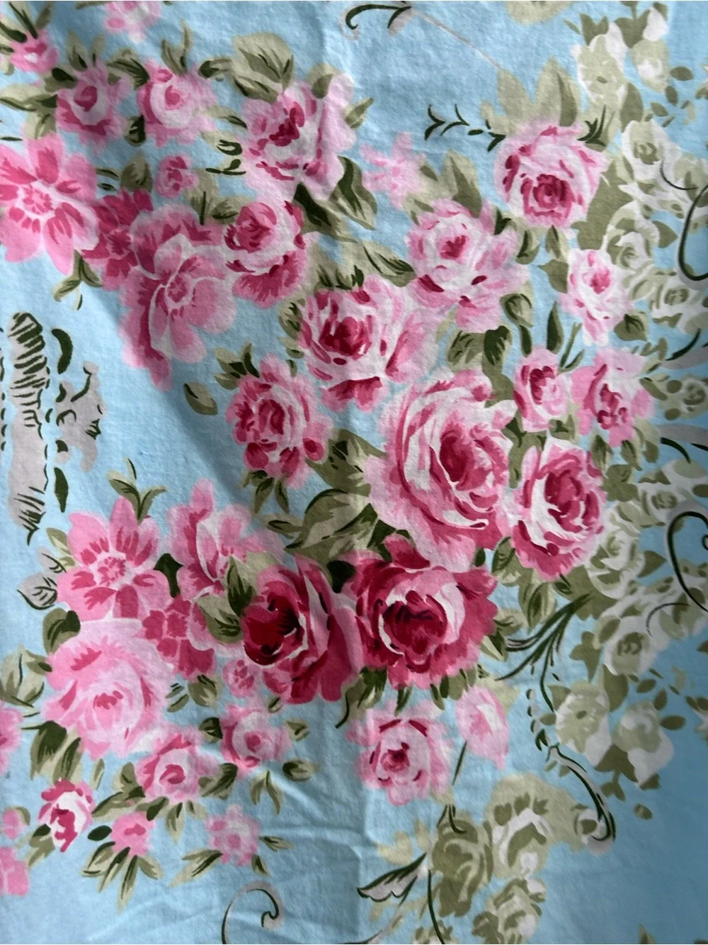 RARE Vintage Floral Aqua Blue King Pillowcase. Vintage Cottage Style.